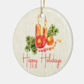 Elegante Red Candles Holly Blätter Happy Holidays Keramik Ornament (Links)