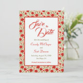 Elegante Red Carnation Blume Wedding Save the Date (Stehend Vorderseite)