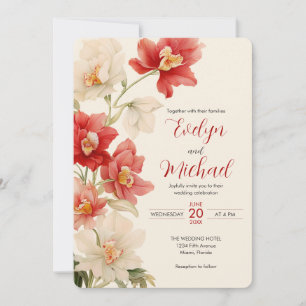 Elegante Red Cattleya Orchids Blume Hochzeit Einladung