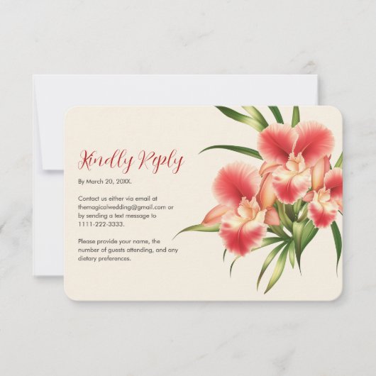 Elegante Red Cattleya Orchids Blume Hochzeit RSVP Karte (Vorderseite)