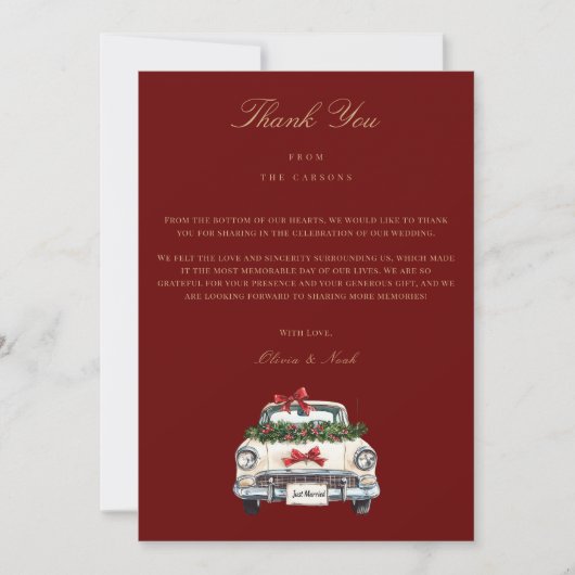 Elegante Red Christmas Deco Danke Karte (Vorderseite)