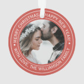 Elegante Red Christmas Monogram Foto Ornament (Rückseite)