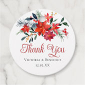 Elegante Red Christmas Poinsettia Floral Wedding Geschenkanhänger (Vorderseite)