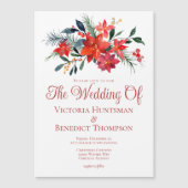 Elegante Red Christmas Poinsettia Floral Wedding Magneteinladung (Vorderseite)