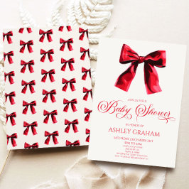 Elegante Red Coquette Bow Baby Shower Einladung