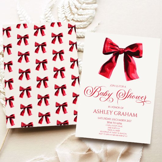 Elegante Red Coquette Bow Baby Shower Einladung