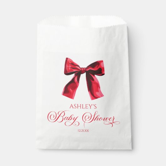 Elegante Red Coquette Bow Baby Shower Geschenktütchen (Vorderseite)