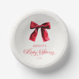 Elegante Red Coquette Bow Baby Shower Pappteller