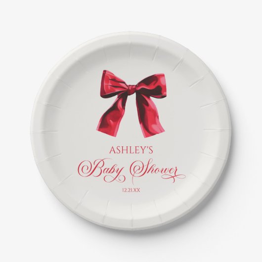 Elegante Red Coquette Bow Baby Shower Pappteller (Vorderseite)