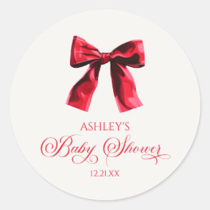 Elegante Red Coquette Bow Baby Shower Runder Aufkleber