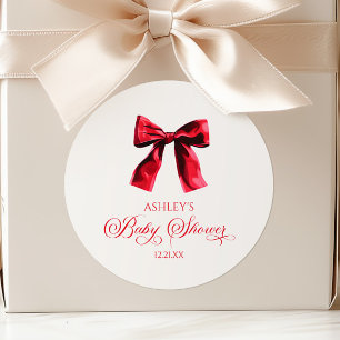 Elegante Red Coquette Bow Baby Shower Runder Aufkleber