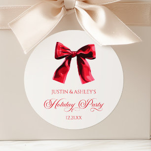 Elegante Red Coquette Bow Holiday Party Runder Aufkleber