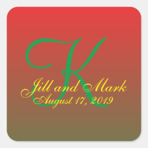 Elegante Red Custom Budget Monogram Wedding Quadratischer Aufkleber