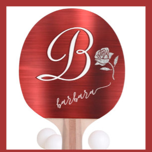 Elegante Red Custom Monogram Name Glitzer Rose Tischtennis Schläger
