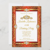 Elegante Red Damask Gold White Birthday Party Einladung (Vorderseite)