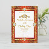 Elegante Red Damask Gold White Birthday Party Einladung (Stehend Vorderseite)