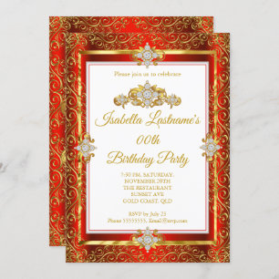Elegante Red Damask Gold White Birthday Party Einladung