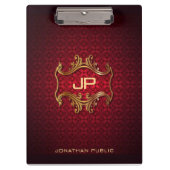 Elegante Red Damask Monogram Classic Vorlage Klemmbrett (Vorderseite)