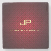 Elegante Red Damask Monogramm Nostalgische Vorlage Steinuntersetzer (Vorderseite)