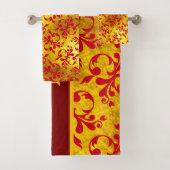 Elegante Red Damask und Gold Textur Badhandtuch Set (Insitu)