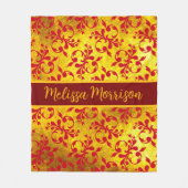 Elegante Red Damask und Gold Textur Fleecedecke (Vorderseite)