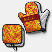 Elegante Red Damask und Gold Textur Ofenhandschuh & Topflappen-Set (Vorderseite/Rückseite)