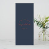 Elegante Red & Dark Black Blue Wedding Zeremonie Programm (Stehend Vorderseite)