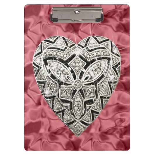 Elegante Red Designer Heart Clipboard Klemmbrett (Vorderseite)