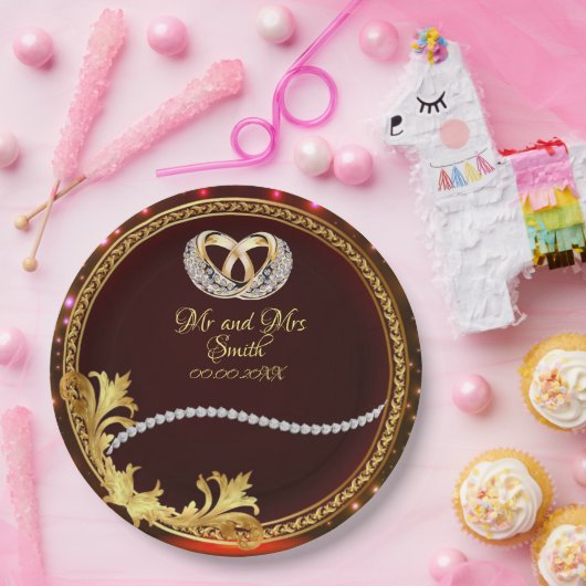 Elegante Red Diamonds individuell anpassbare Hochz Pappteller (Party)