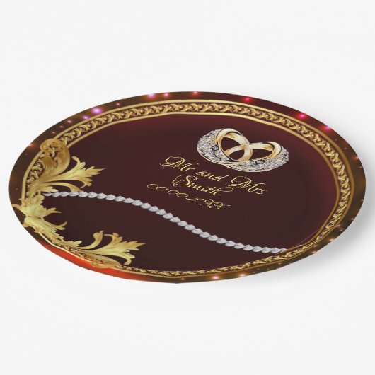 Elegante Red Diamonds individuell anpassbare Hochz Pappteller (Schrägansicht)