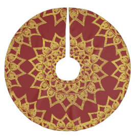 Elegante Red Fine Gold Floral Mandala Weihnachten Polyester Weihnachtsbaumdecke