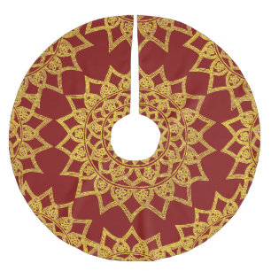 Elegante Red Fine Gold Floral Mandala Weihnachten Polyester Weihnachtsbaumdecke