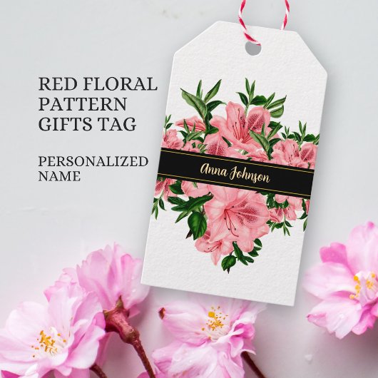 Elegante Red Floral Custom Business Name & Logo Geschenkanhänger
