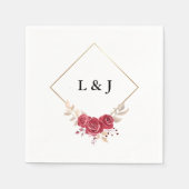 Elegante Red Floral Gold Frame Initials Wedding Serviette (Vorderseite)