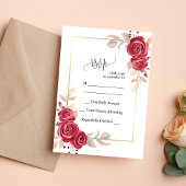 Elegante Red Floral Gold Frame Wedding RSVP Card Einladung