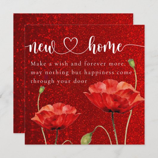 Elegante Red Floral New Zuhause Housewarming Card Dankeskarte (Vorne/Hinten)