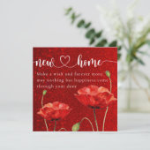 Elegante Red Floral New Zuhause Housewarming Card Dankeskarte (Stehend Vorderseite)