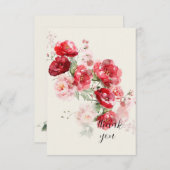 Elegante Red Floral Simple Cream Wedding Dankeskarte (Vorne/Hinten)