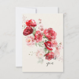 Elegante Red Floral Simple Cream Wedding Dankeskarte