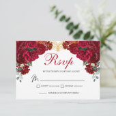 Elegante Red Floral UAWG Enclosure Card RSVP Karte (Stehend Vorderseite)