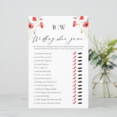 Elegante Red Floral Wedding Shoe Card (Stehend Vorderseite)