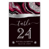 Elegante Red Foil und Silver Glitzer Agate Wedding Tischnummer (Rückseite)