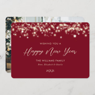 Elegante Red Foto Happy New Year Card Feiertagskarte