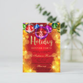 Elegante Red Gold Baubles Weihnachts-Einladung Postkarte (Stehend Vorderseite)