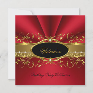 Elegante Red Gold Black Birthday Party Einladung