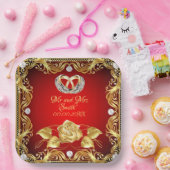 Elegante Red Gold Diamond Personalisiert Pappteller (Party)