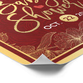 Elegante Red Gold Floral Frame Baby Dusche Willkom Poster (Ecke)