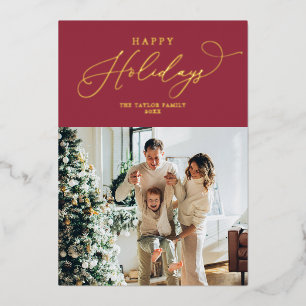 Elegante Red Gold Foil Frohes Weihnachten Folien Feiertagskarte