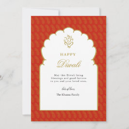 Elegante Red & Gold Ganesh Diwali Card Feiertagskarte