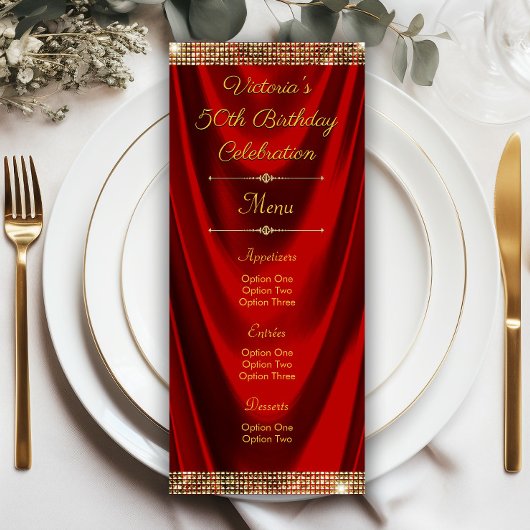 Elegante Red Gold Geburtstagsparty-Programme Einladung